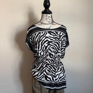Y2K Heart Soul zebra print short sleeve top with cinch waist
